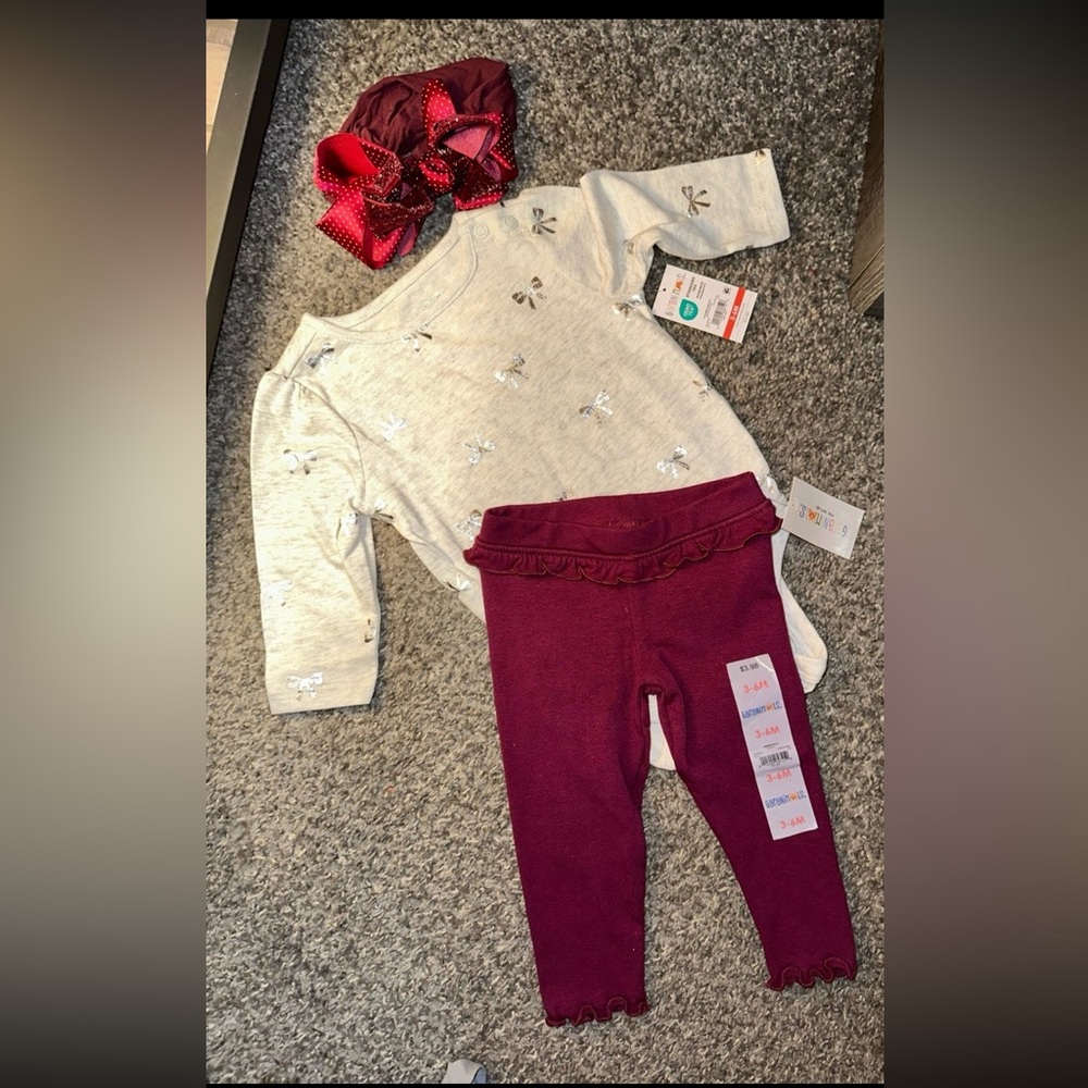 Garanimals BABY “BOW” OUTFIT W/bow 3/6 NEW
